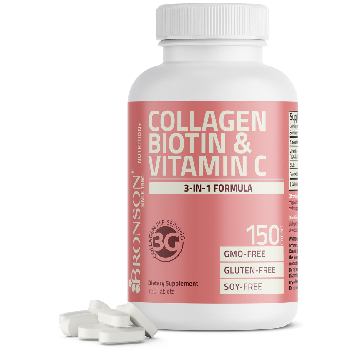 Bronson Collagen Peptides 3000mg: botella frontal lista para uso diario