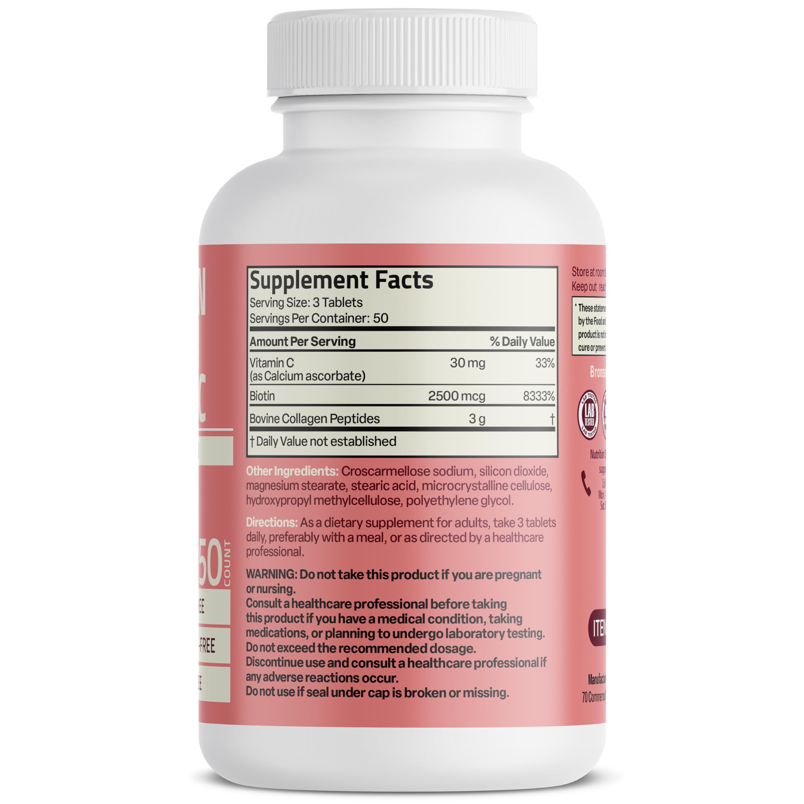 Etiqueta de Bronson Collagen Peptides 3000mg vista de cerca