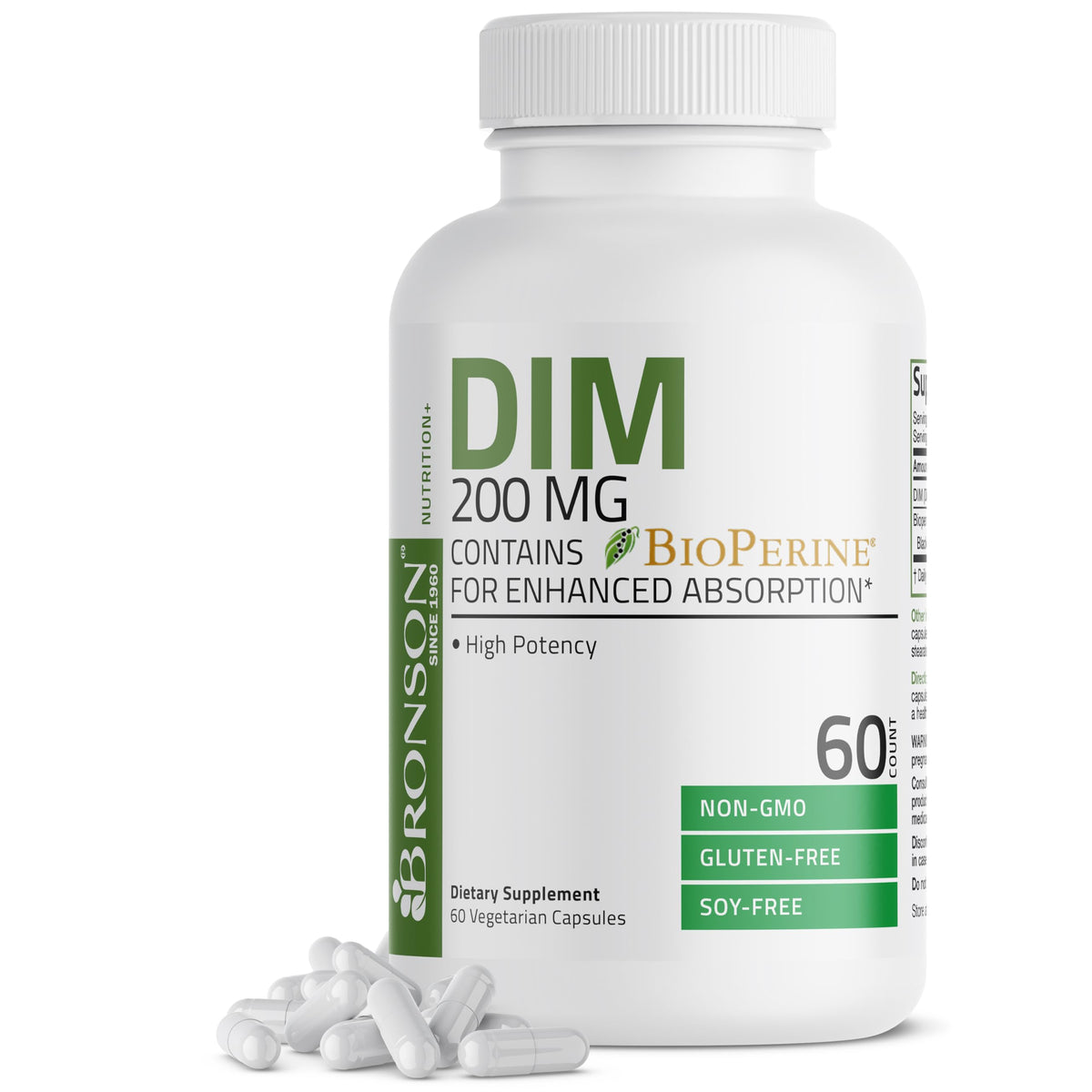 Bronson DIM 200 mg: cápsulas que apoyan metabolismo estrogénico balanceado.