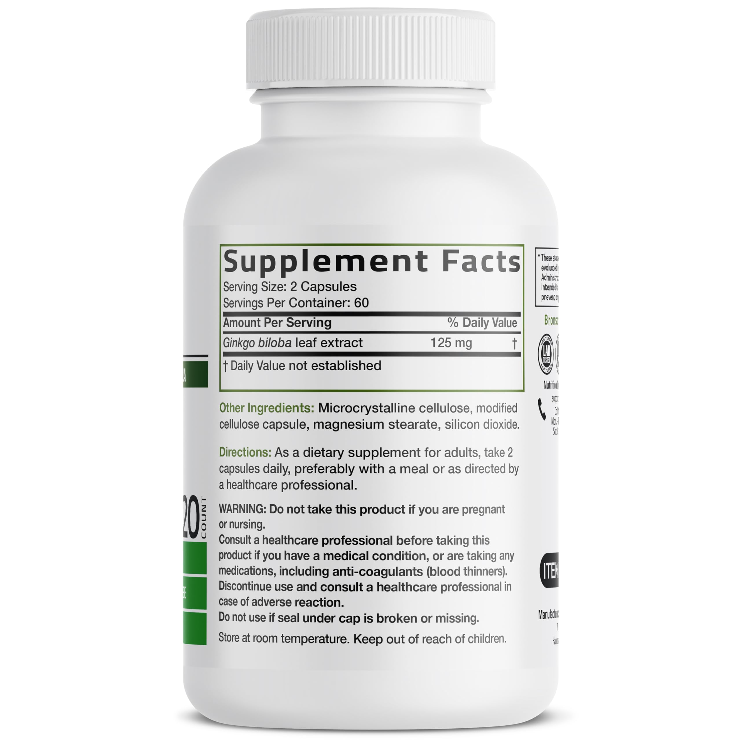 Bronson Ginkgo Biloba etiqueta de diseño claro y de confianza