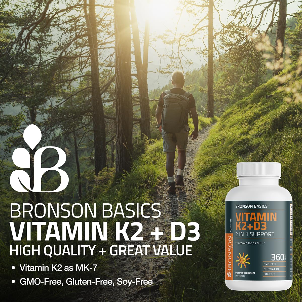 Bronson K2 D3, tableta cerca, fácil de tragar en la rutina diaria.