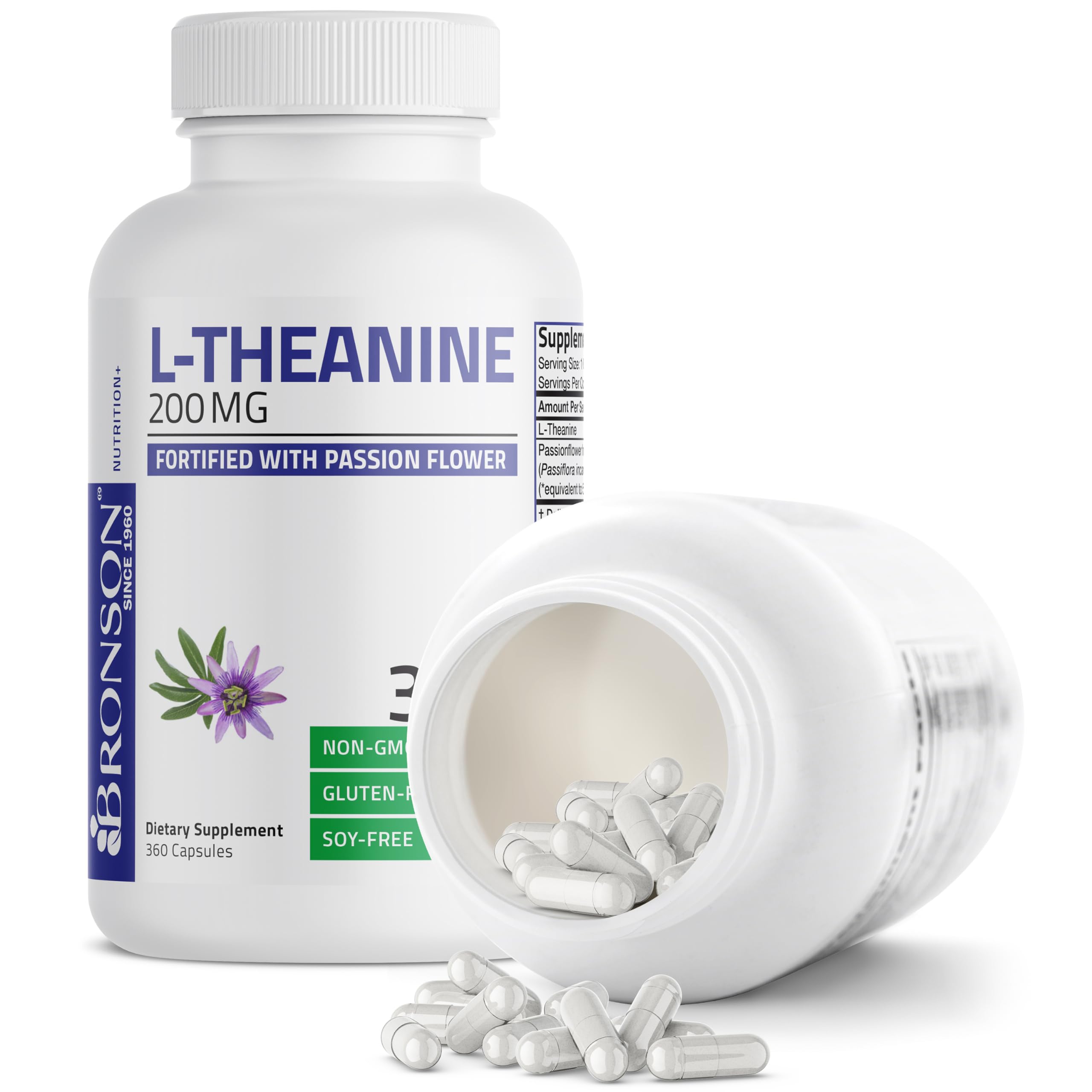Bronson L-Theanine 200mg: etiqueta muestra claridad de calidad y seguridad.