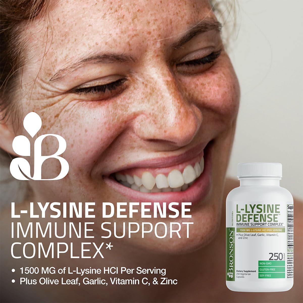 Vitamina C y zinc presentes en Bronson L-Lisina Defensa para nutrientes esenciales