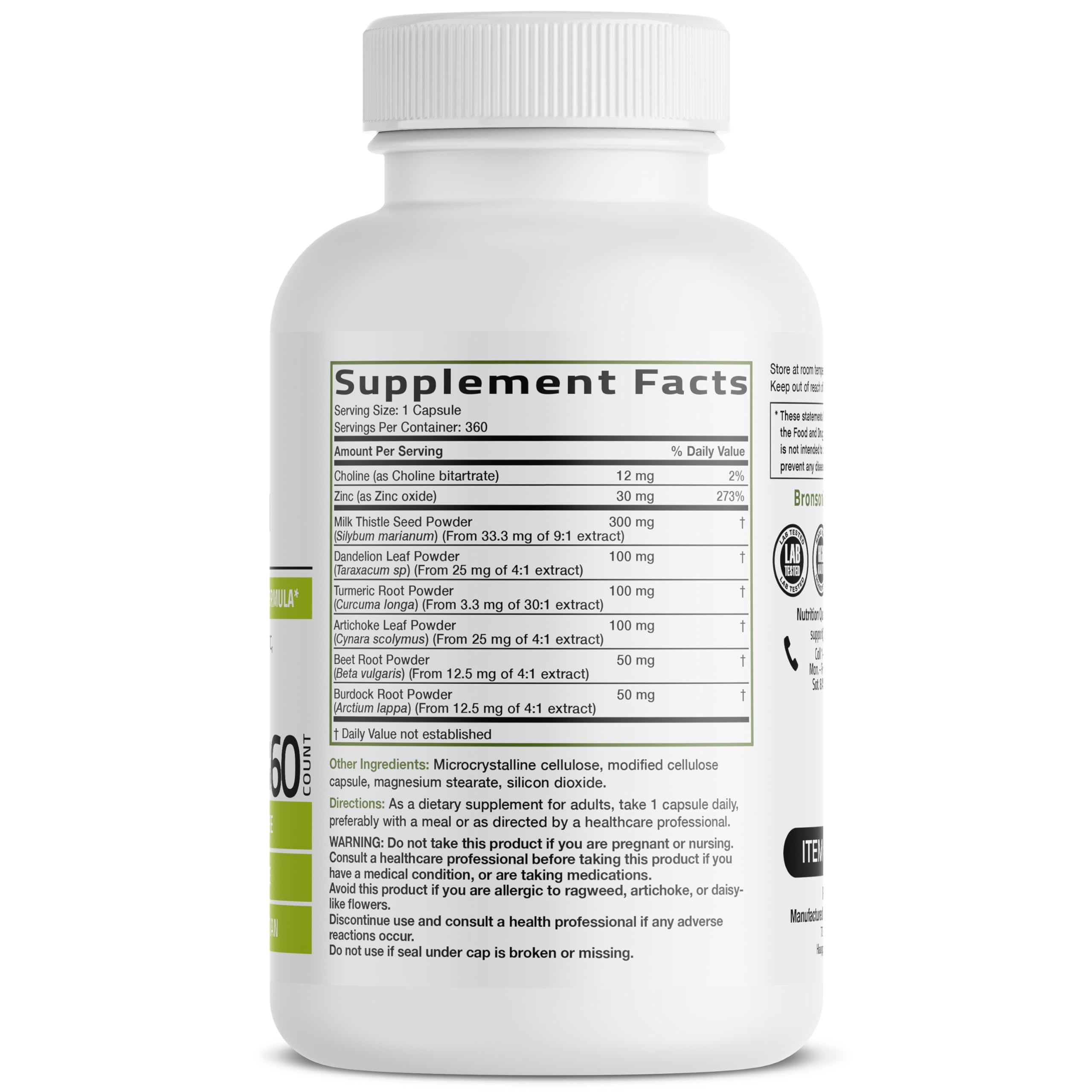 Etiqueta frontal de Bronson Liver Detox con el nombre del producto y beneficios generales.
