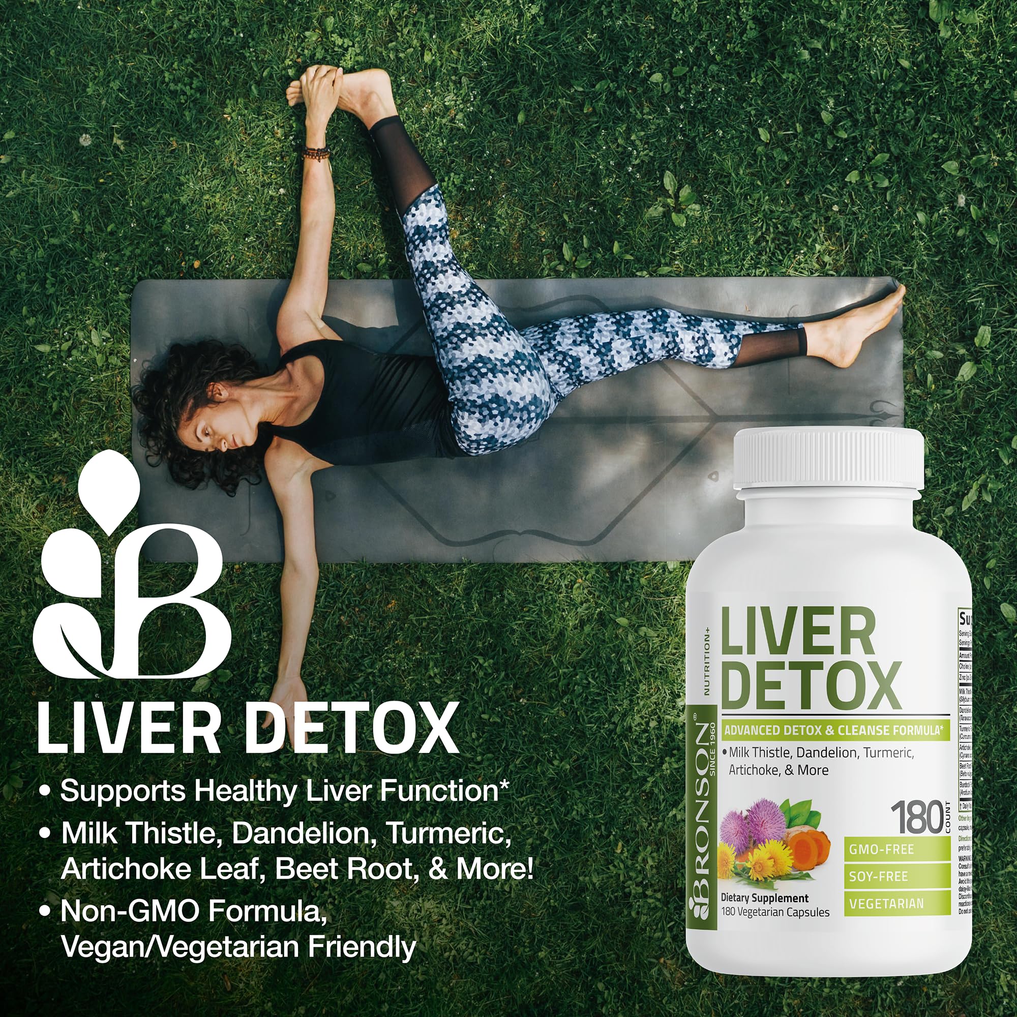 Bronson Desintoxicación Hepática: etiqueta nutricional con ingredientes clave