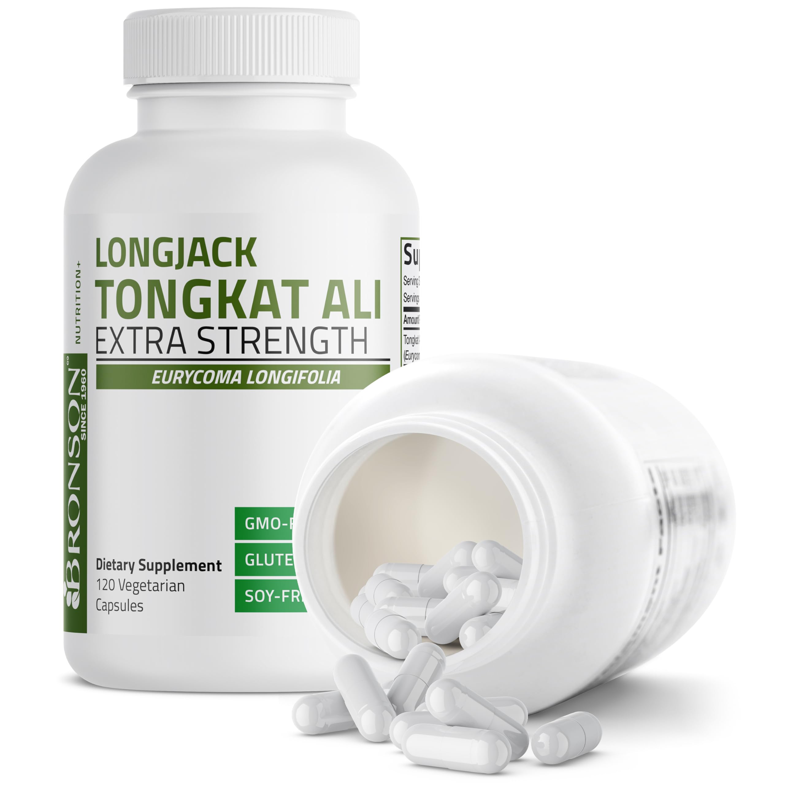 Bronson Longjack Tongkat Ali, caja frontal con marca y detalles de uso.