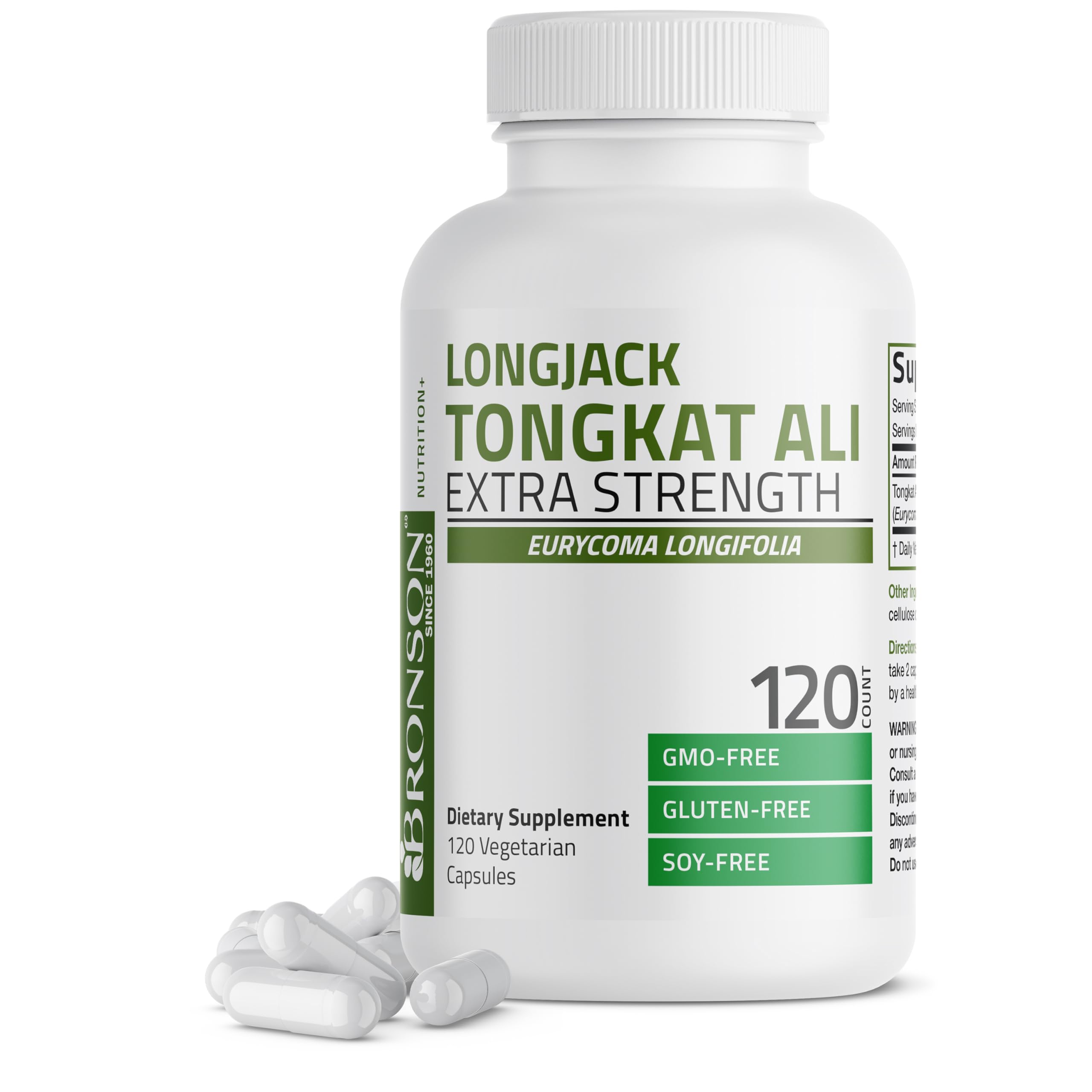 Bronson Longjack Tongkat Ali de Alta Potencia en botella para uso diario y bienestar.