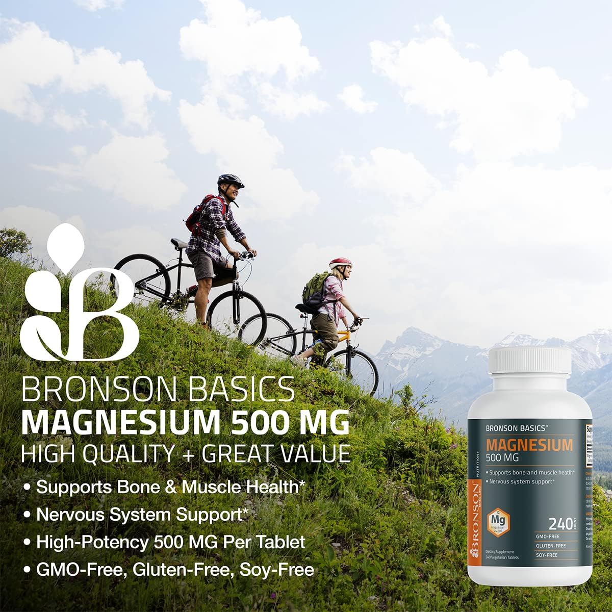 Bronson Magnesio 500 mg, dosis diaria para apoyar músculos y nervios
