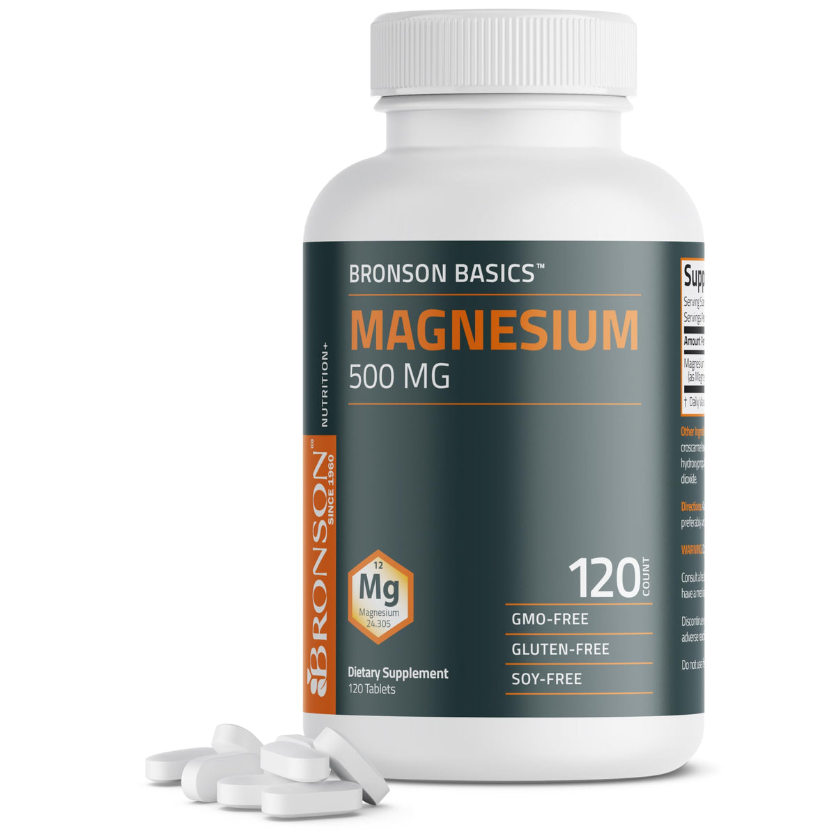 Bronson Magnesio 500 mg, tabletas vegetarinas en blister, apoyo diario a huesos y músculos