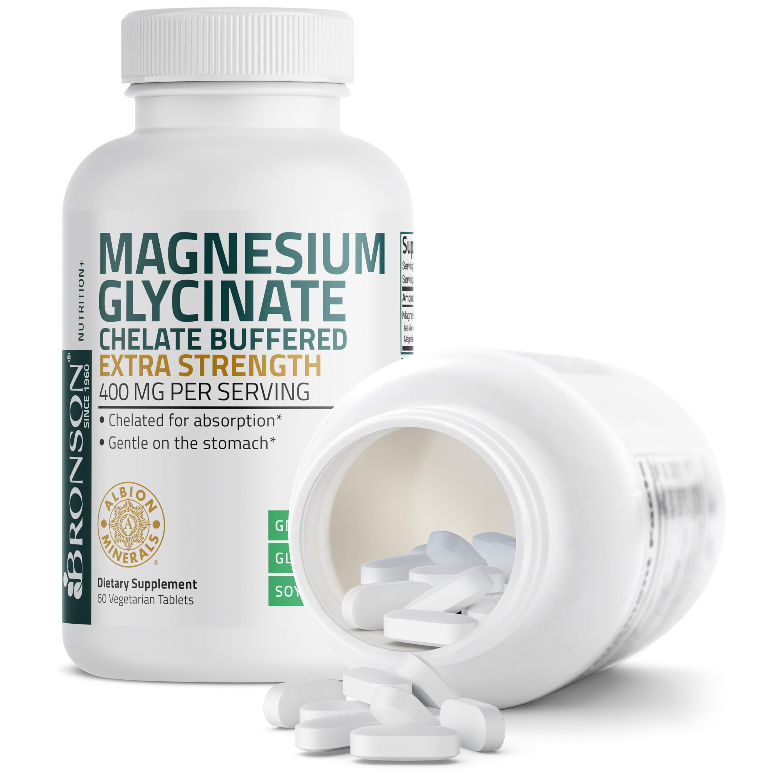 Bronson Magnesio Glicinato 400mg – chelato Albion enfatizado en el envase