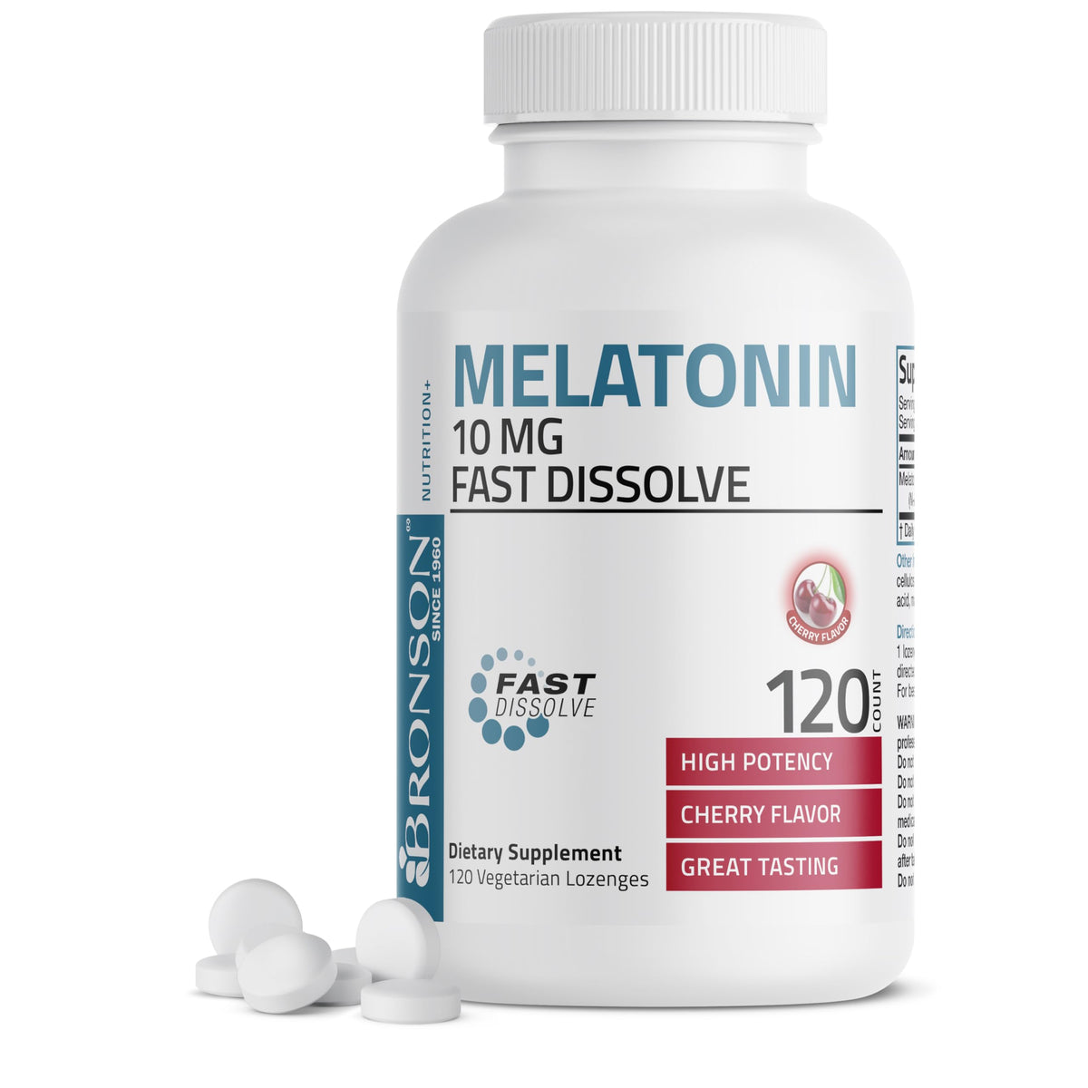 Bronson Melatonina 10 mg: tabletas masticables de cereza para un sueño más suave.