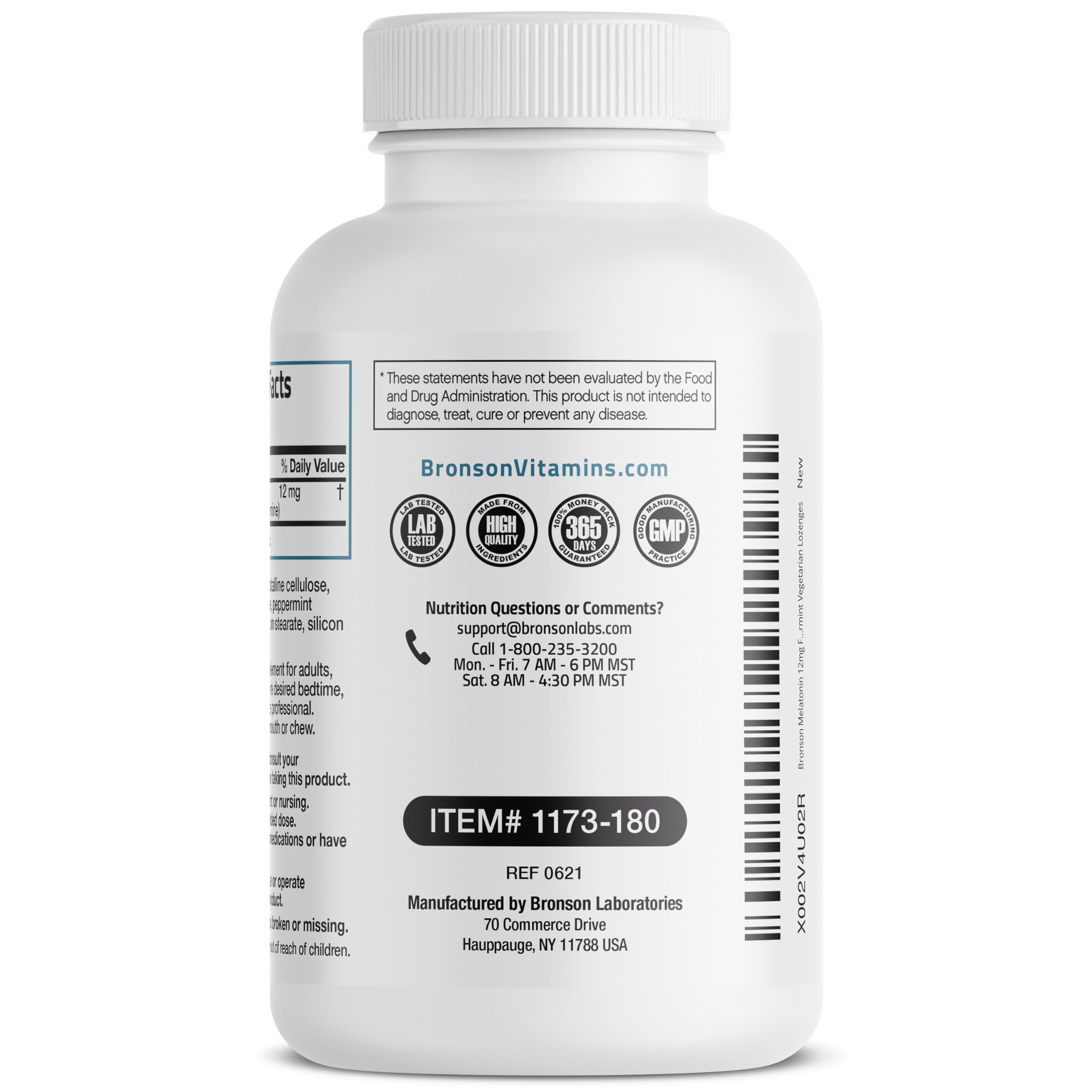 Bronson Melatonina 12mg, envase con sello de calidad cGMP.