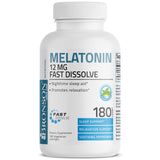 Bronson Melatonina 12mg, etiqueta clara y detalle de dosis diaria.
