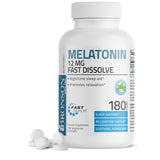Bronson Melatonina 12mg, empaque frontal, descanso nocturno agradable.