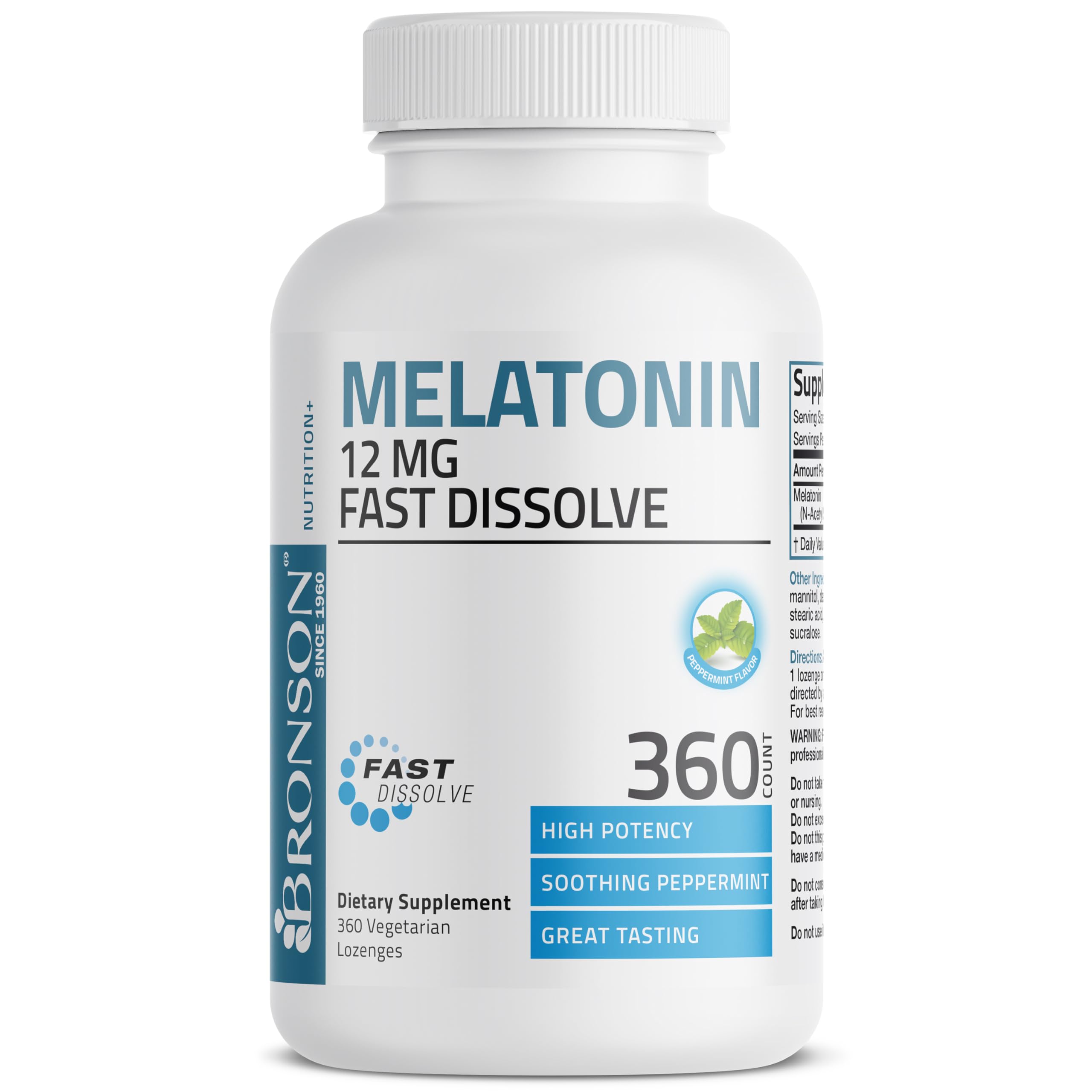 Bronson Melatonina 12 mg, sabor a menta, relajación previa al descanso