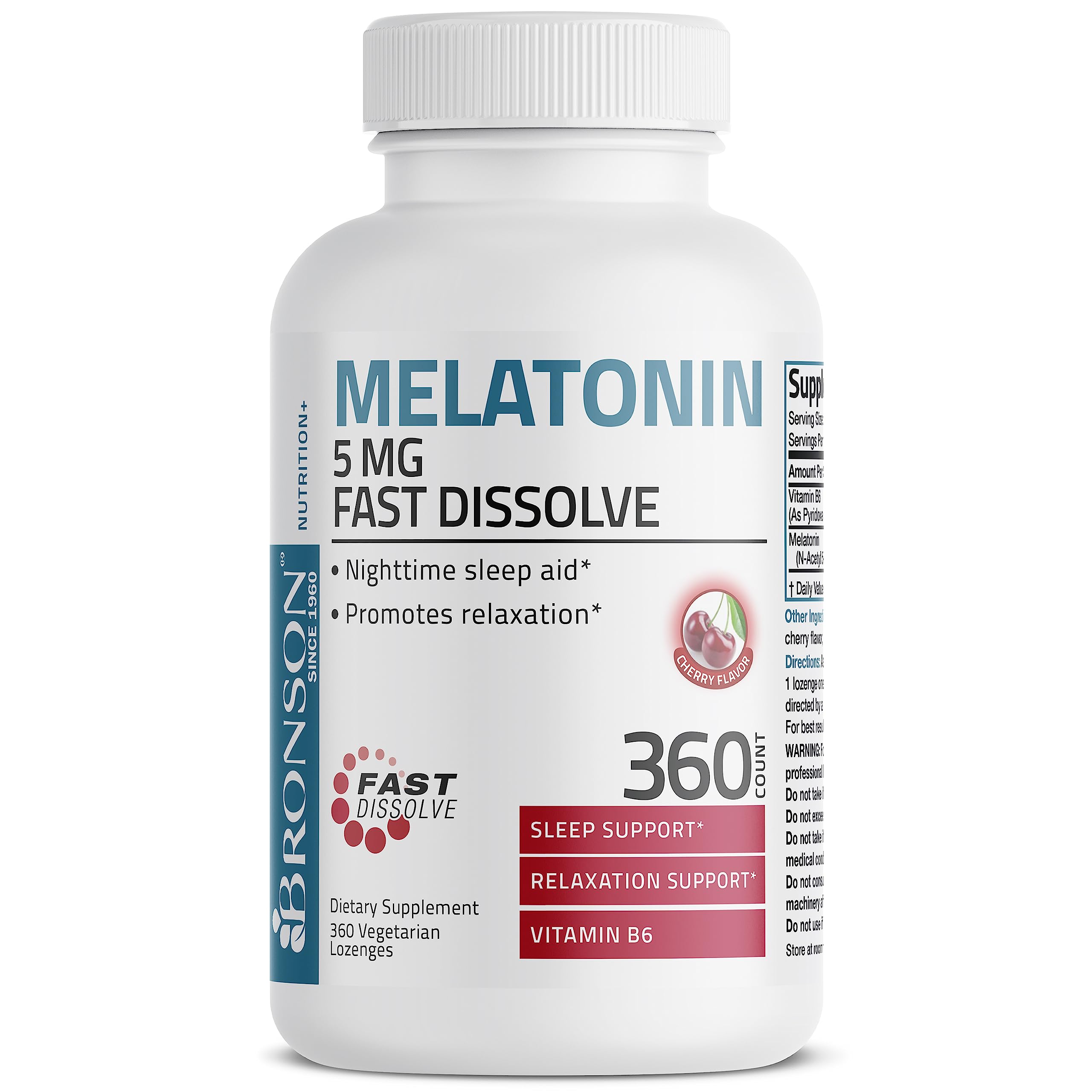 Bronson Melatonina 5 mg, formato vegetariano en tabletas para flexibilidad