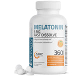 Bronson Melatonina 5 mg, tabletas naranjas frente, promueve un descanso nocturno relajante.