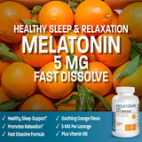 Bronson Melatonina disolución rápida de naranja, toma fácil para noches tranquilas.