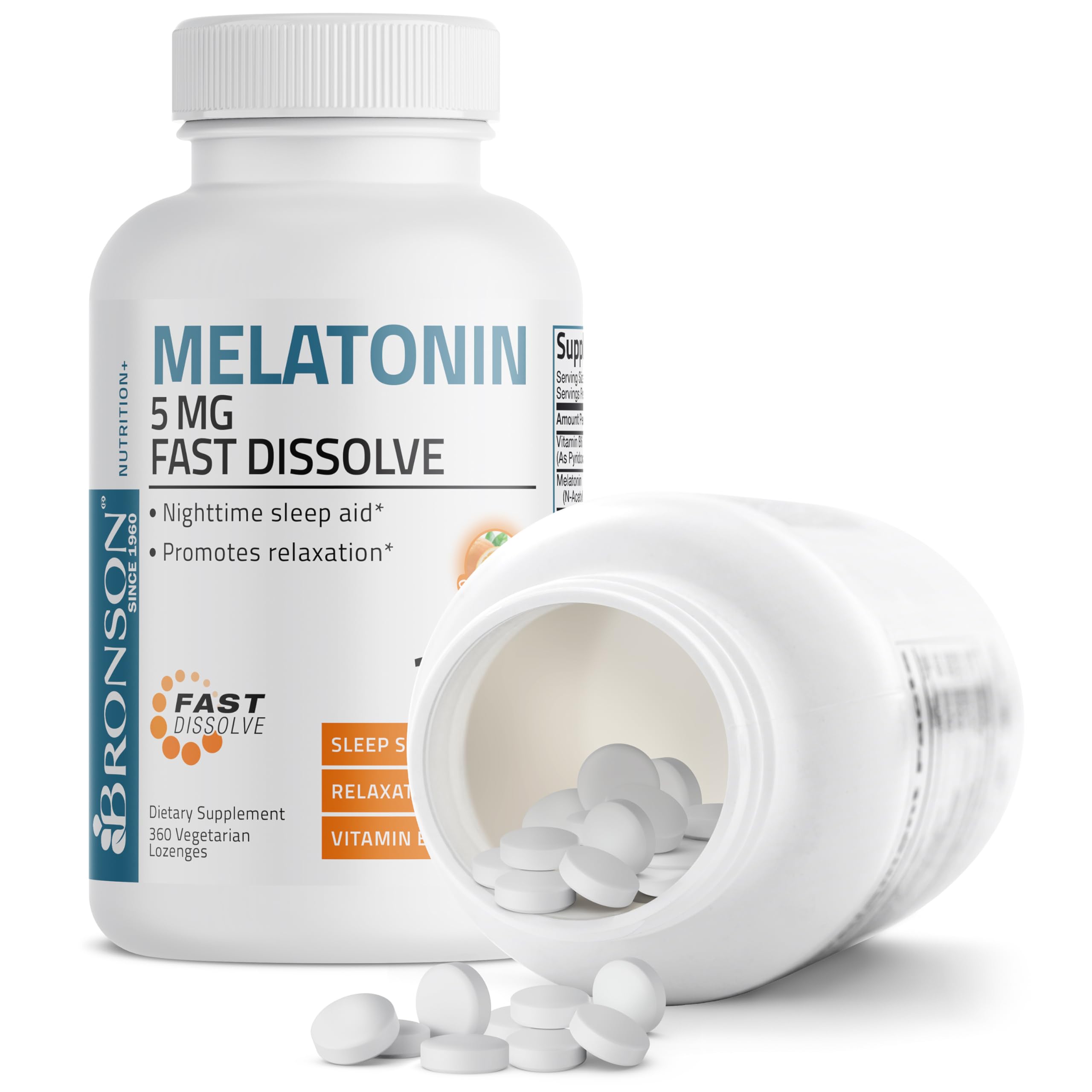 Bronson Melatonina sabor naranja, tabletas masticables para consumo cómodo.