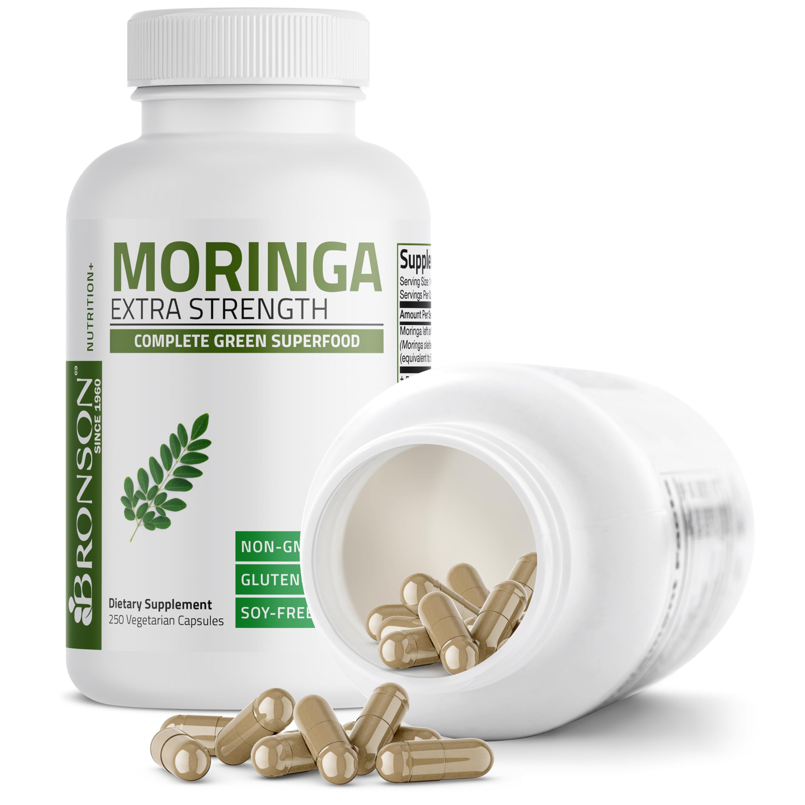 Bronson Moringa, cápsulas; tapa segura para transporte