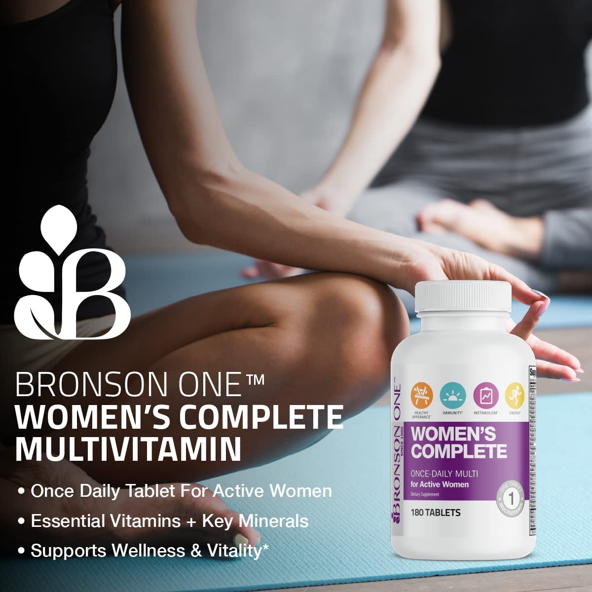 Mujer activa tomando Bronson One para mantener energía.