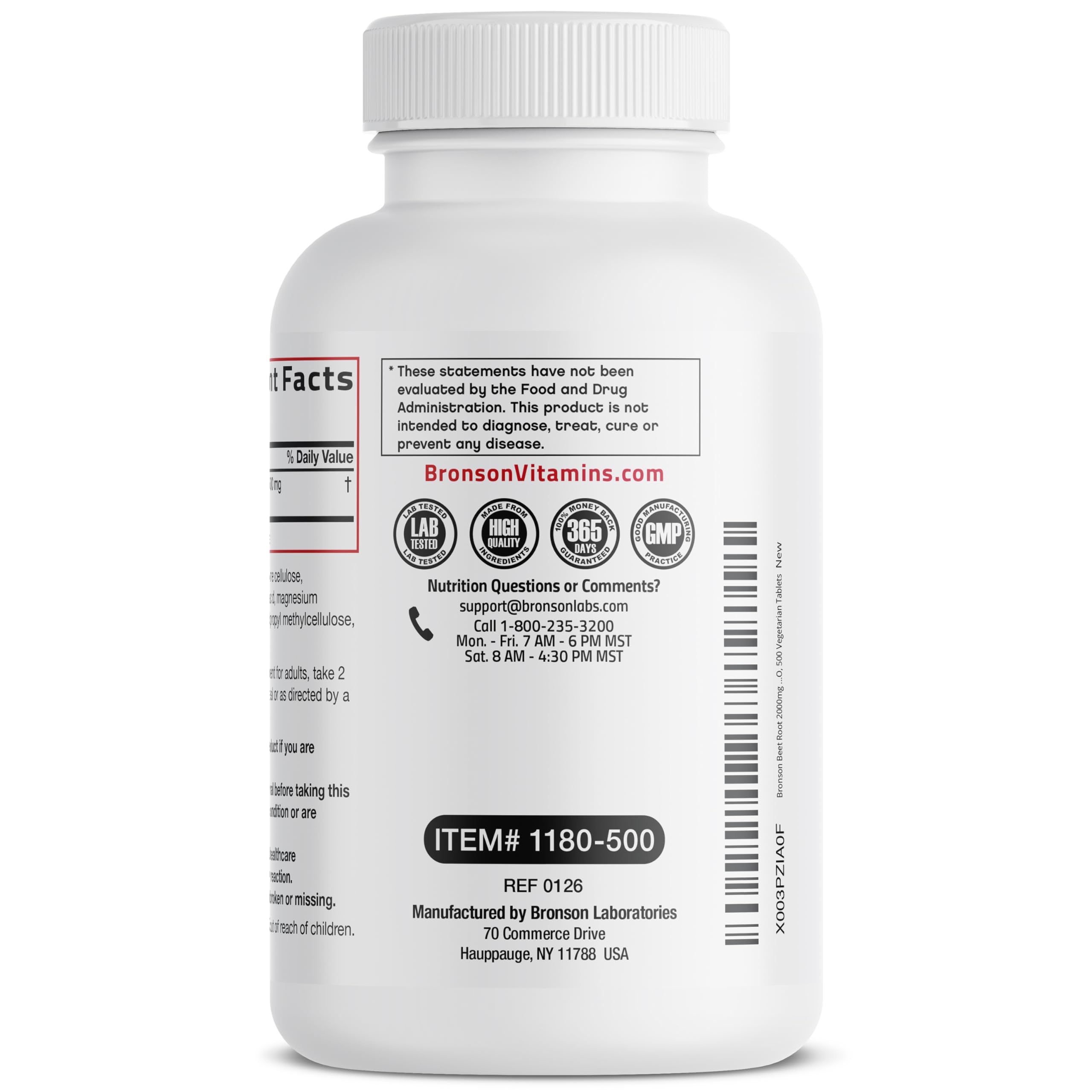 Bronson Remolacha Extra Fuerza, información nutricional, clara y sin gluten ni soja.