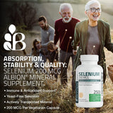 Bronson Selenium 200 mcg, cápsulas vegetarianas, complejo aminoácido para absorción eficiente.
