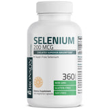 Bronson Selenium 200 mcg, empaque exterior, producto sin gluten ni levadura ni soja.