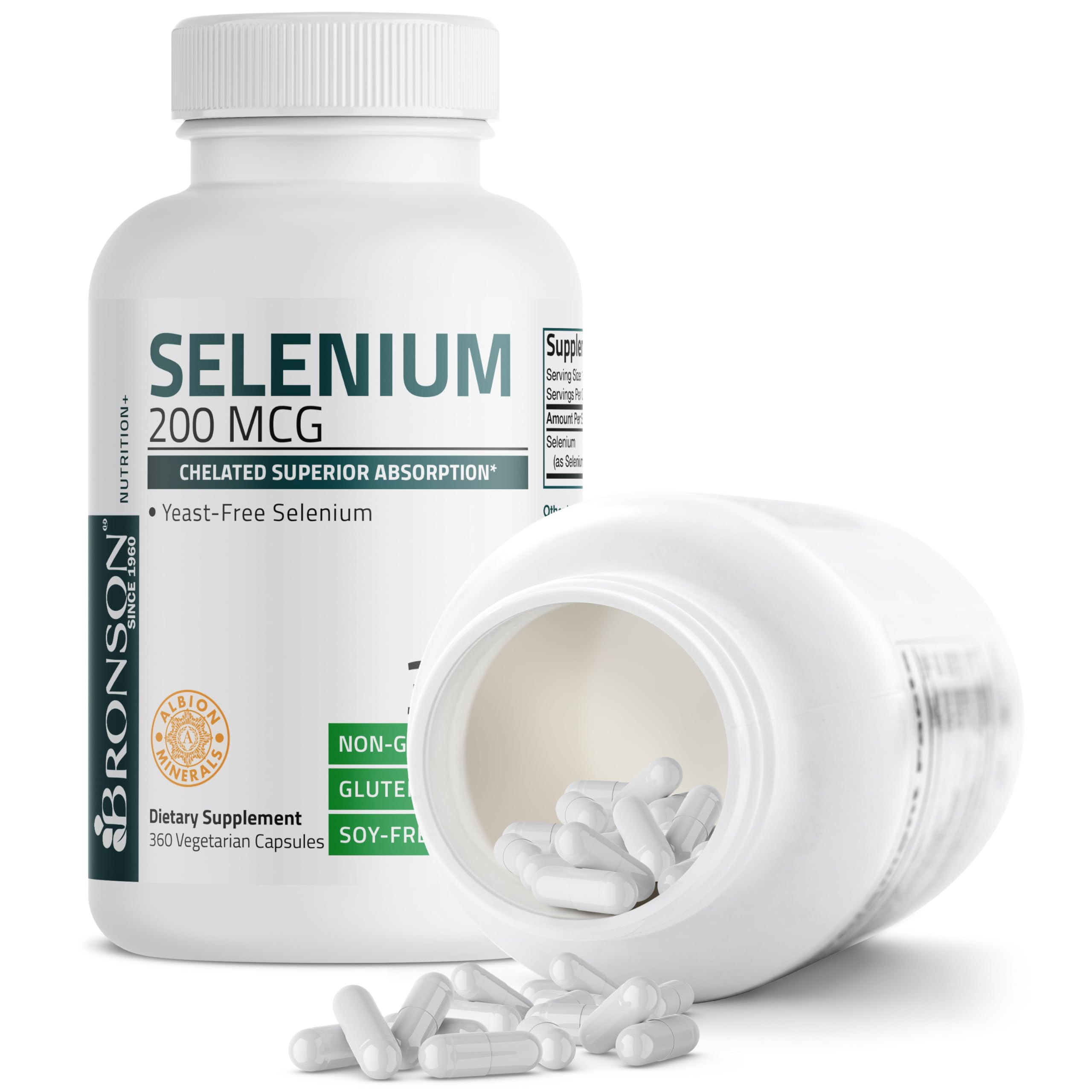 Bronson Selenium 200 mcg, tapa de cierre hermético, mantiene la frescura del producto.