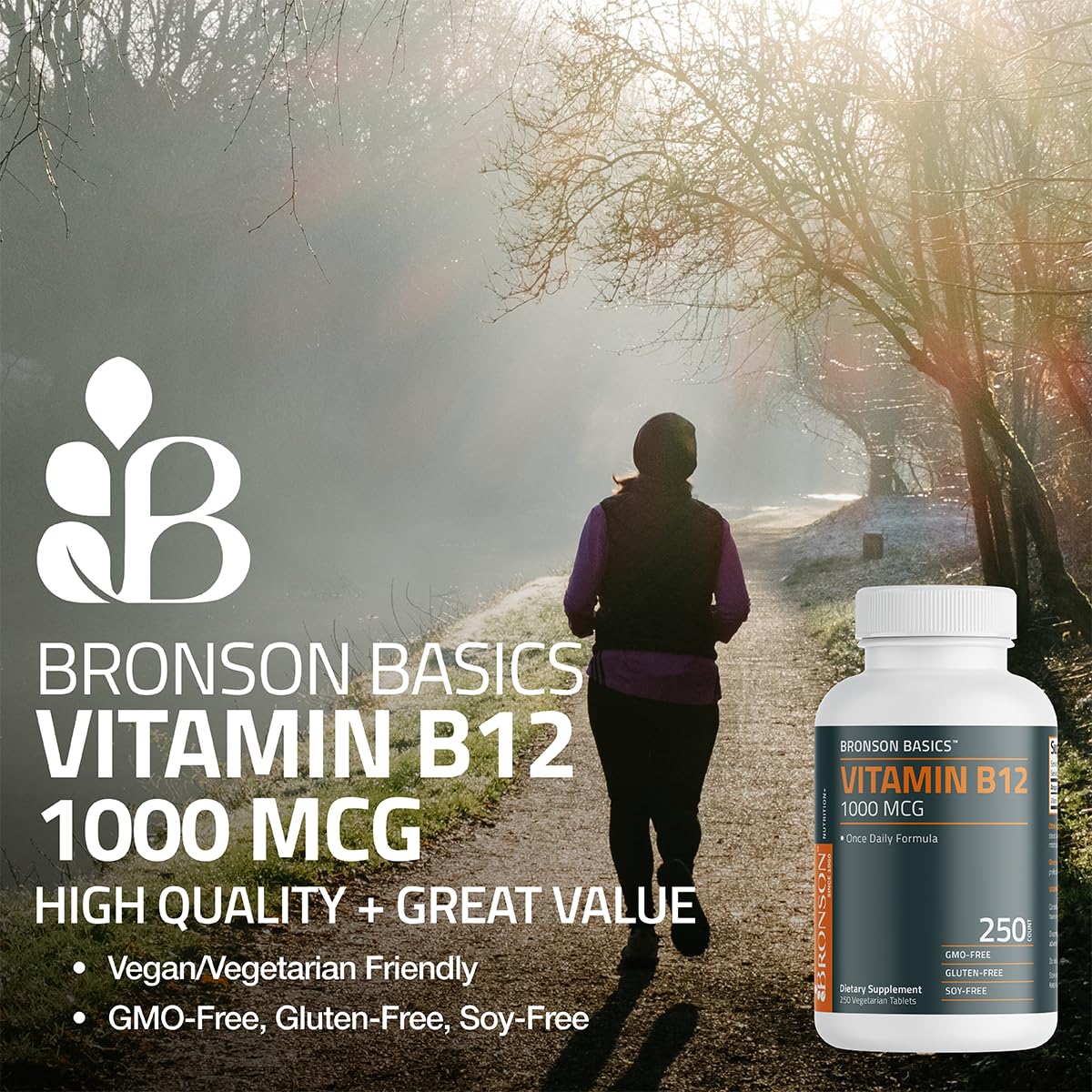 Etiqueta de Bronson Vitamina B12 con datos nutricionales claros