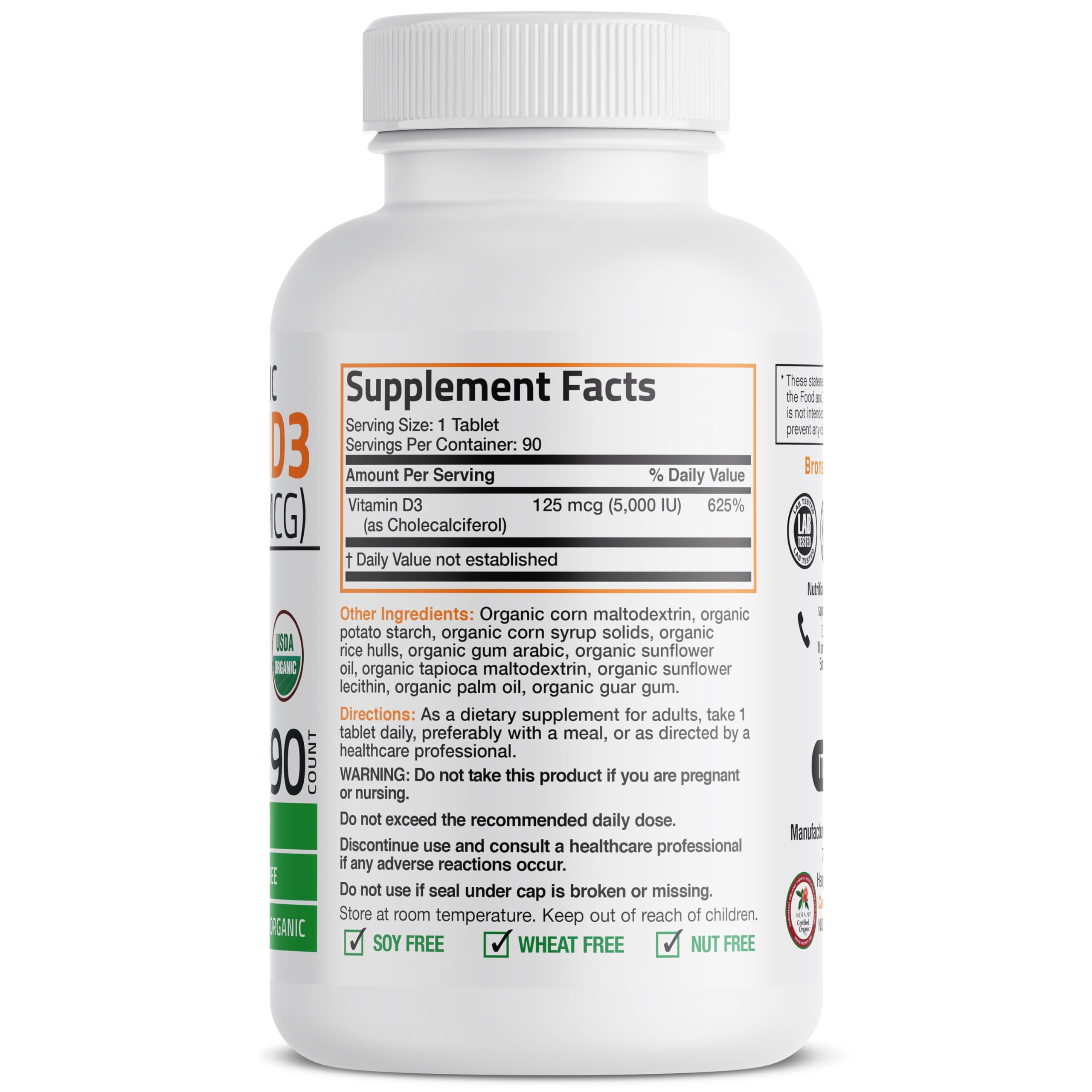 Etiqueta USDA Organic de Bronson Vitamin D3 para tranquilidad de calidad