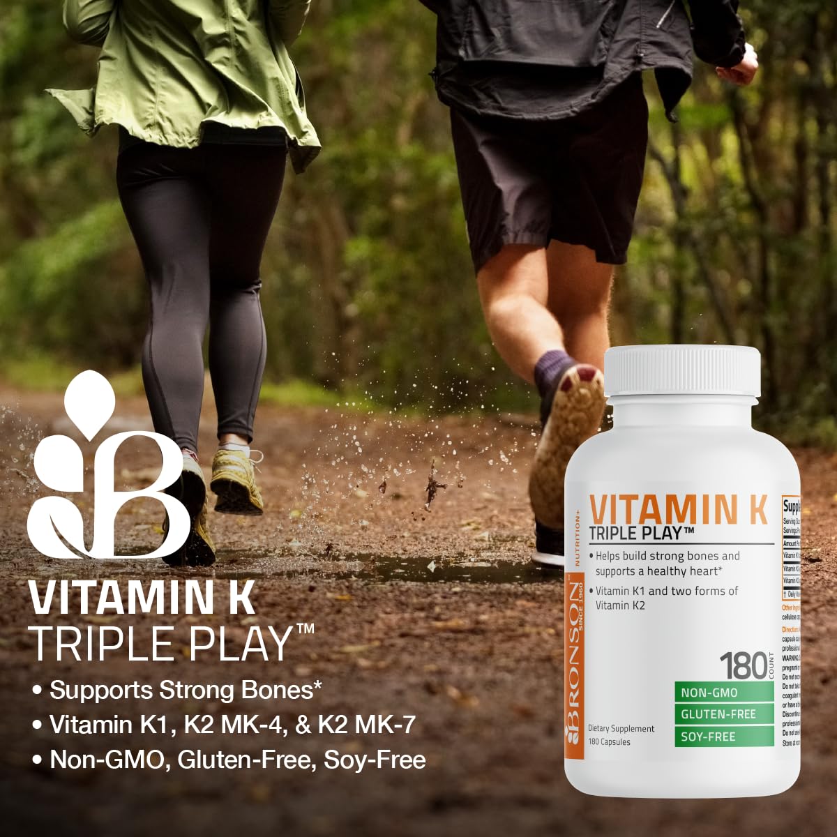 Bronson Vitamina K Triple Play, etiqueta frontal informativa y clara.