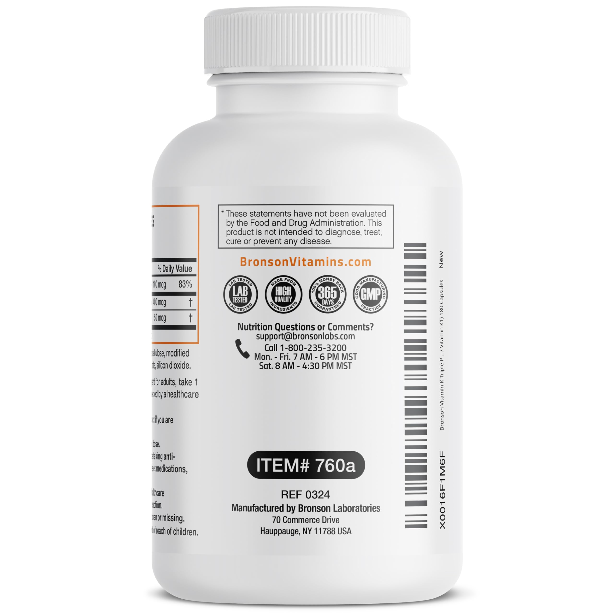 Bronson Vitamina K Triple Play, sin gluten, opción compatible con distintas dietas.