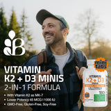 Bronson Vitamina K2 MK7 con D3 Minis, dosis diaria clara y conveniente.