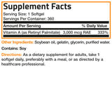 Bronson Vitamina A 10,000 UI, información nutricional y uso diario recomendado.