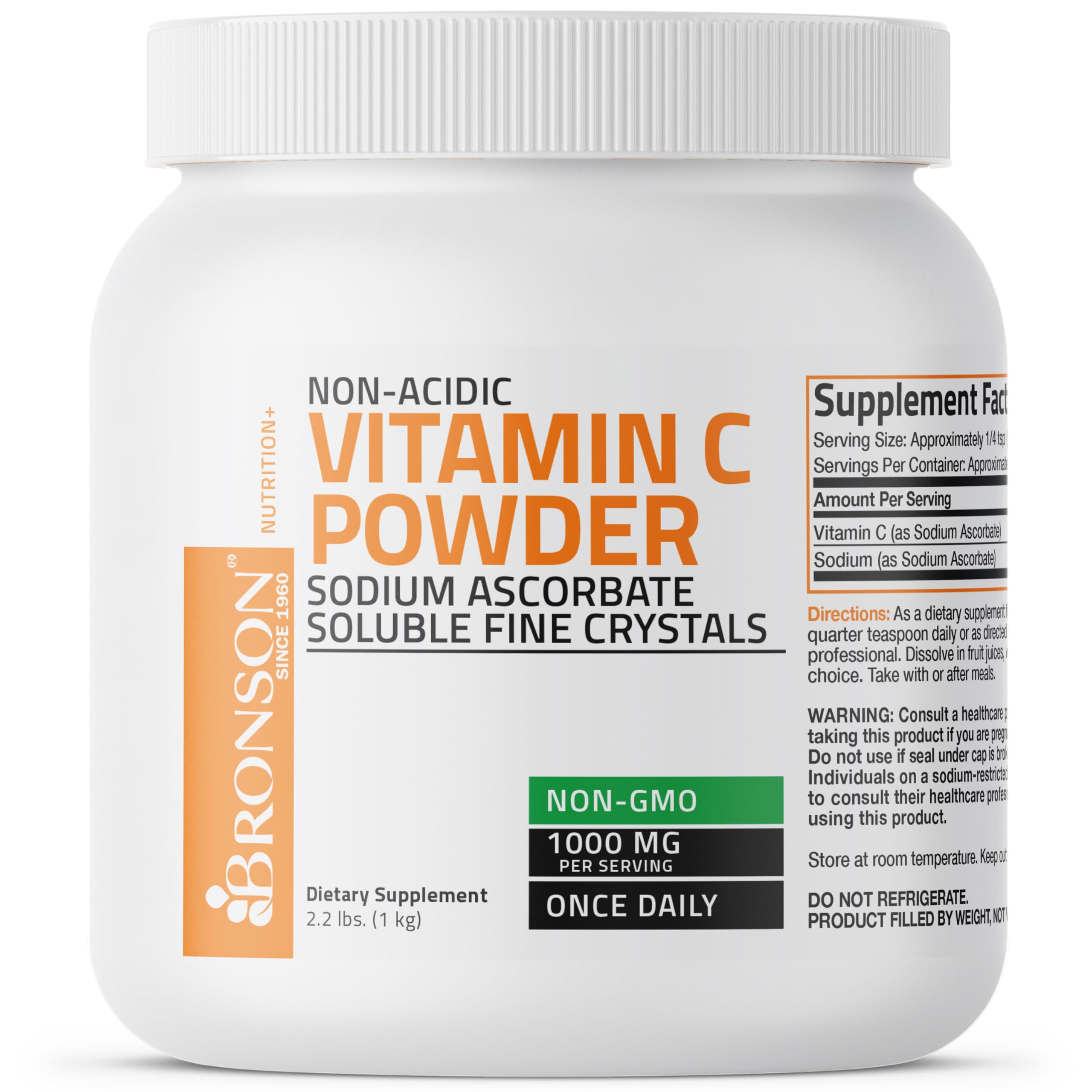 Bronson Vitamina C en polvo con etiqueta cGMP, garantía de calidad.