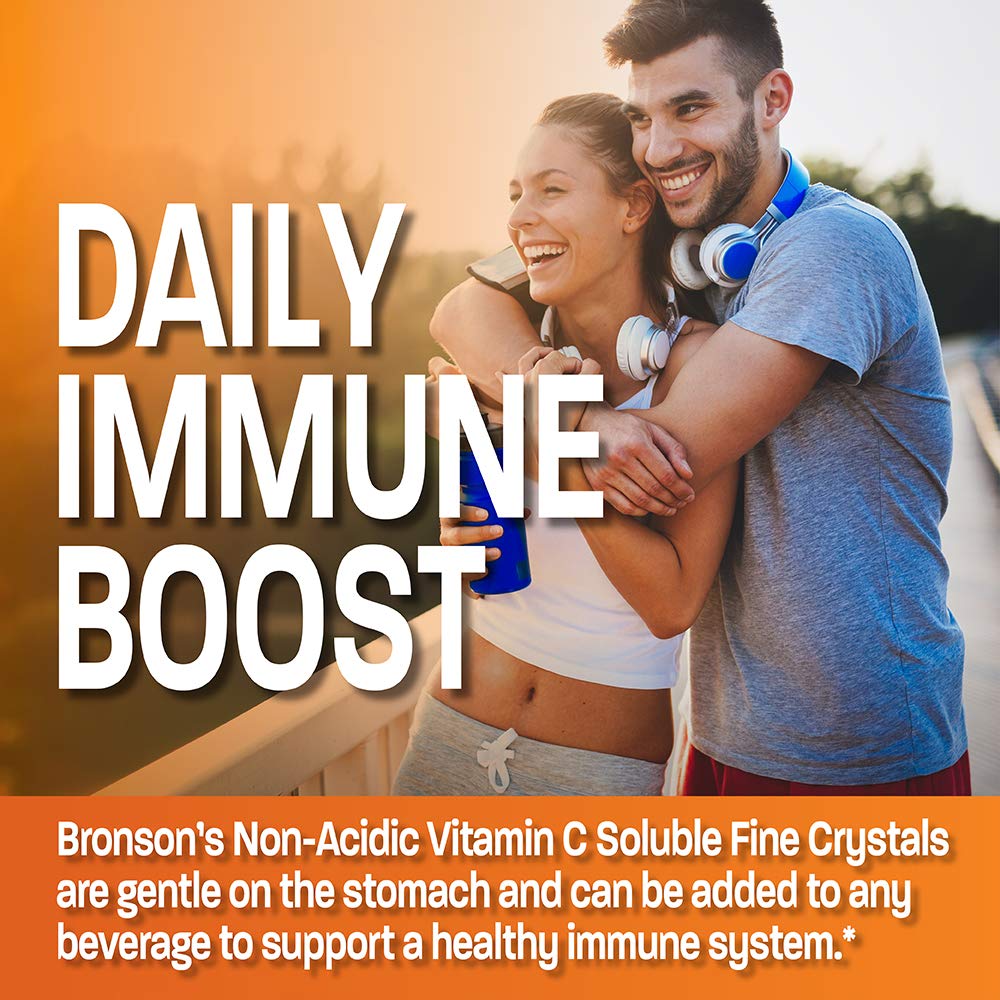 Bronson Vitamina C en polvo, cristales finos listos para mezclar con bebidas.