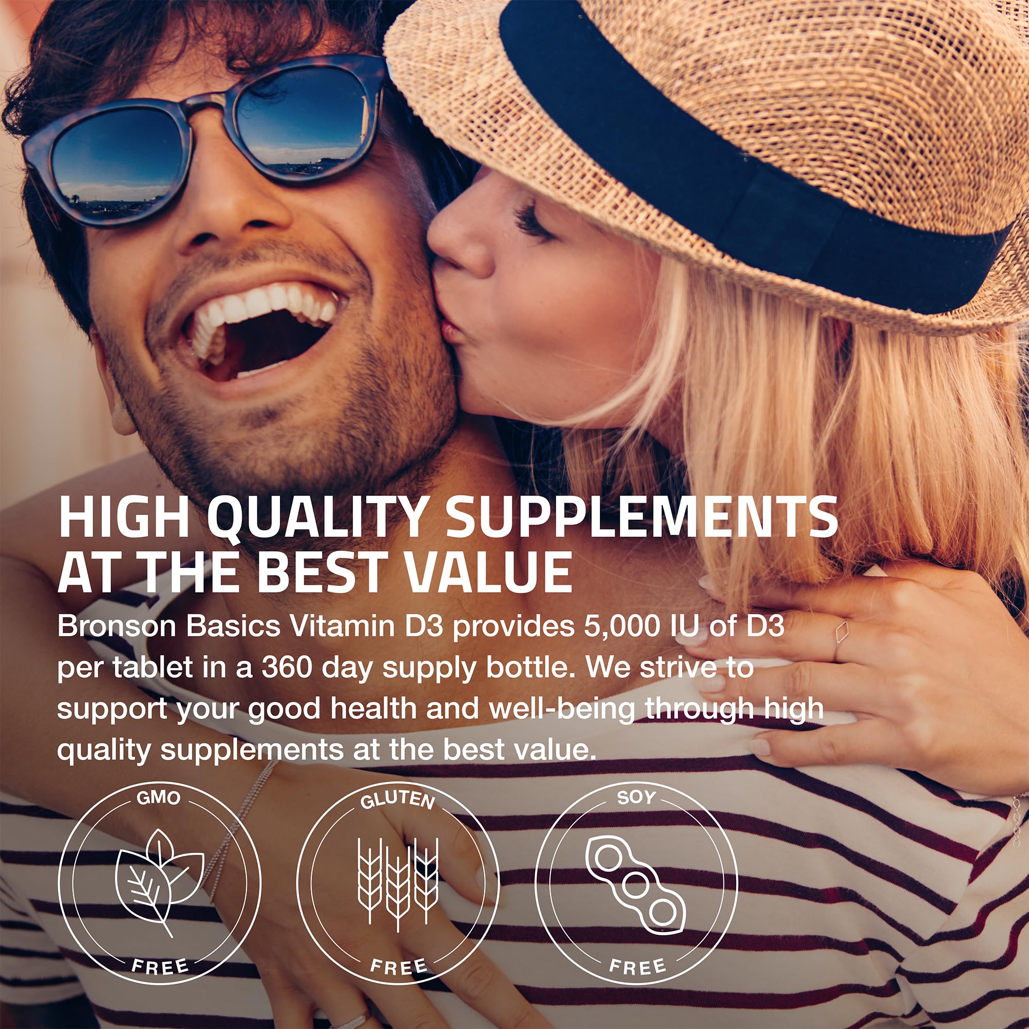 Bronson Vitamina D3 5000IU, tableta, libre de GMO para consumo seguro