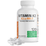Bronson Vitamina K2 MK-7 100 mcg, botella: posible apoyo a la dirección del calcio hacia los huesos.