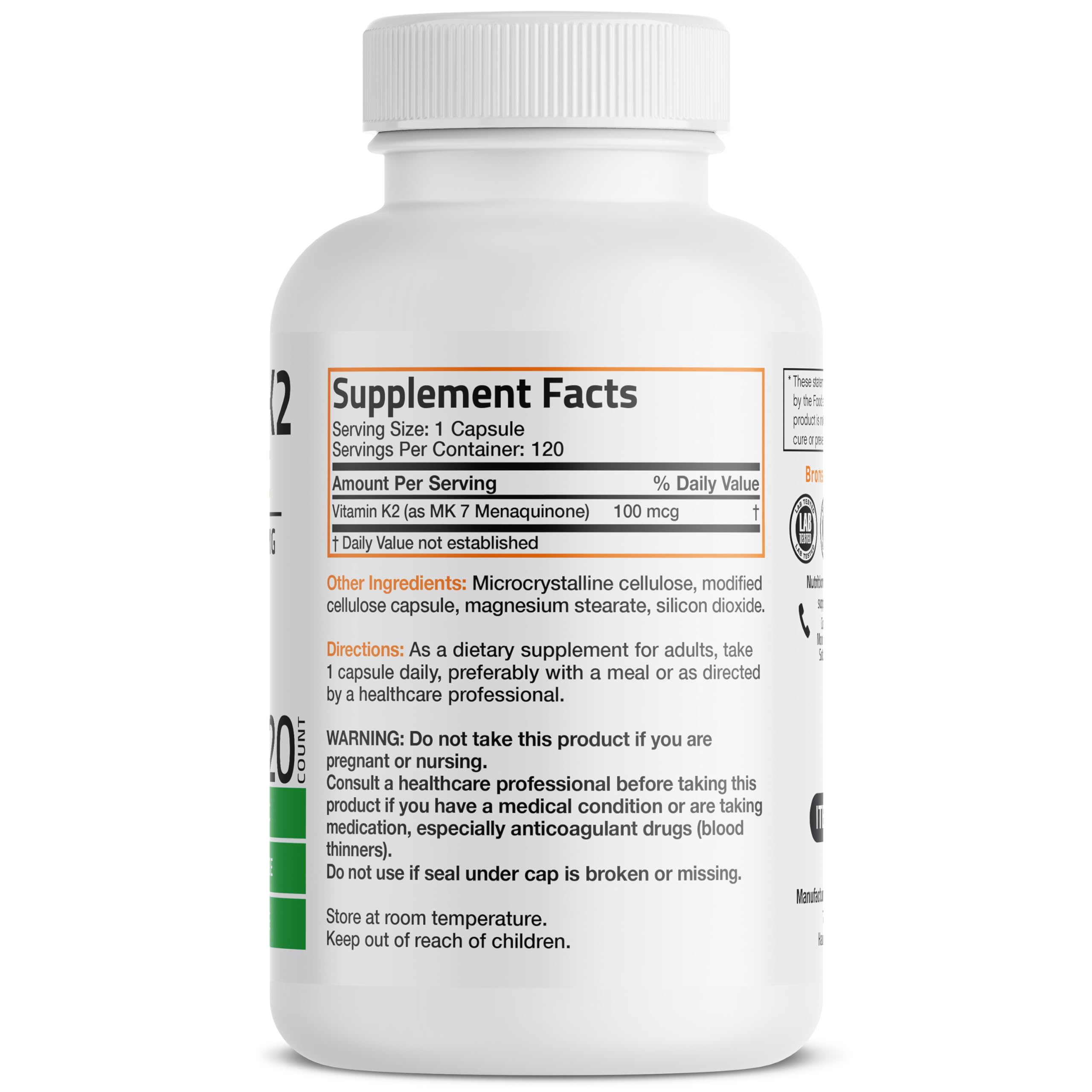 Bronson Vitamina K2 MK-7, cápsulas: uso diario para complemento nutricional.