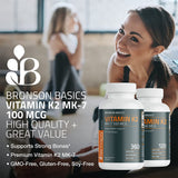 Bronson Vitamina K2 MK-7, etiqueta detallada, información de ingredientes y valores.
