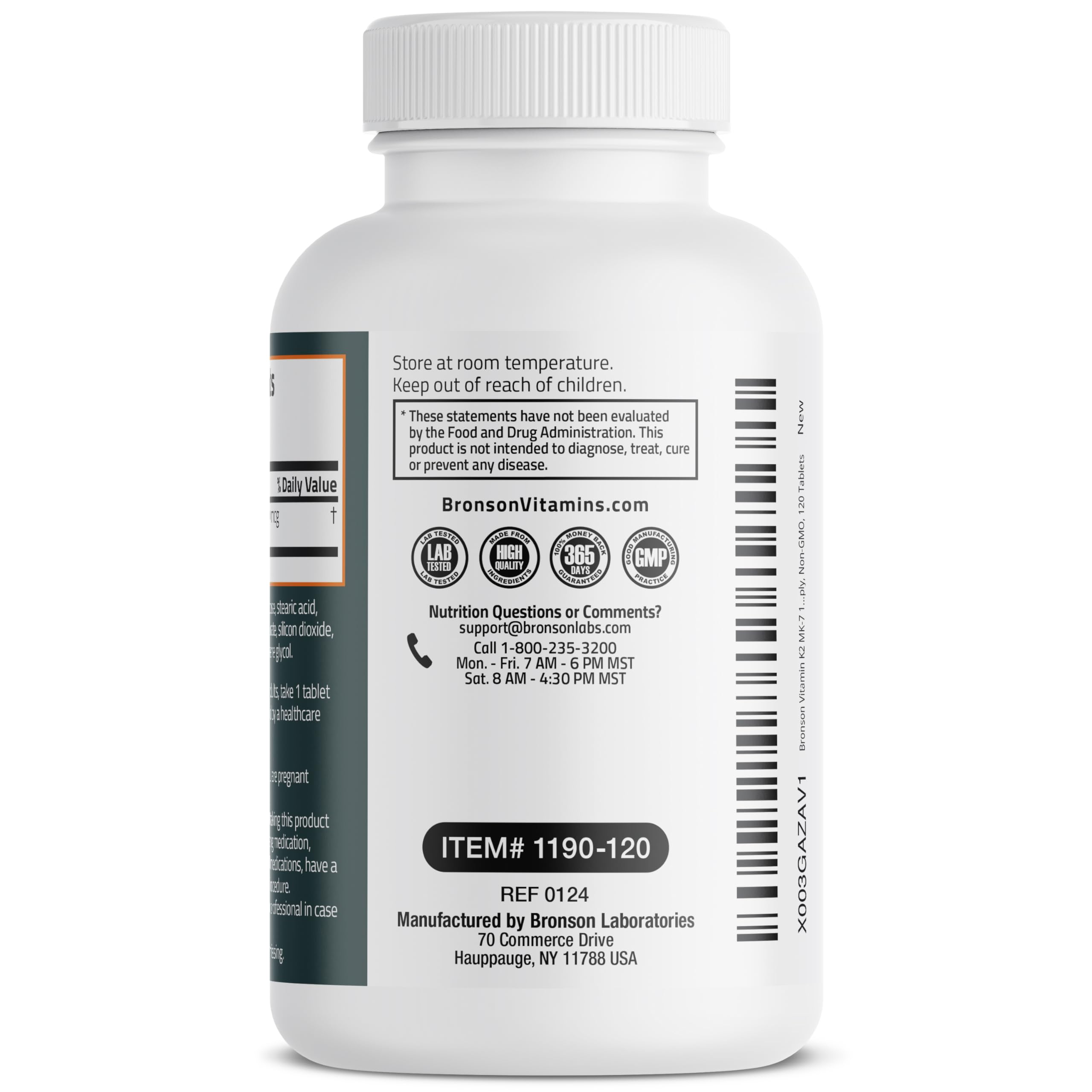 Bronson Vitamina K2 MK-7, libre de OGM y gluten.