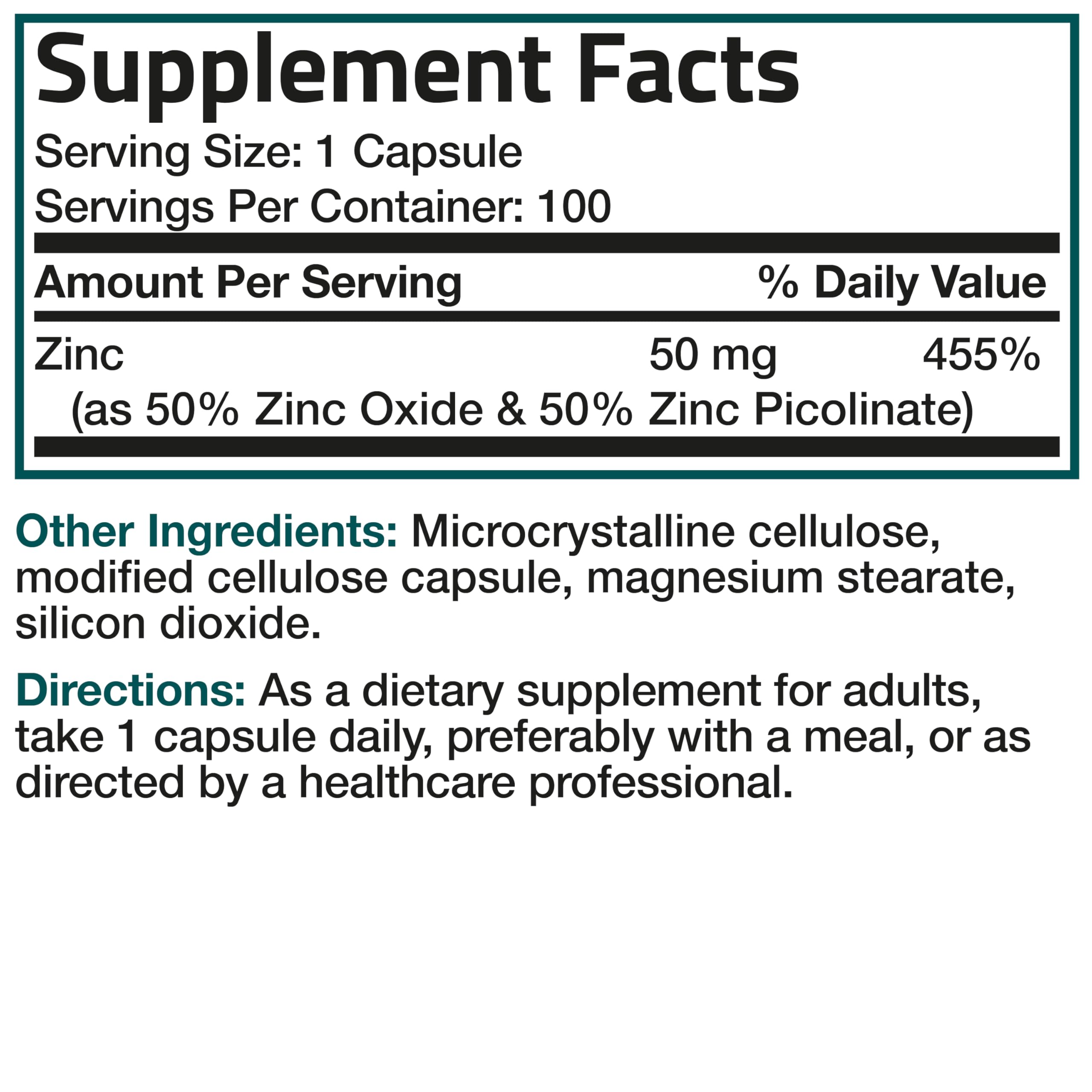 Uso diario recomendado de Bronson Zinc 50 mg Complex, apoyo a defensas naturales.
