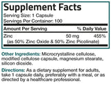 Uso diario recomendado de Bronson Zinc 50 mg Complex, apoyo a defensas naturales.