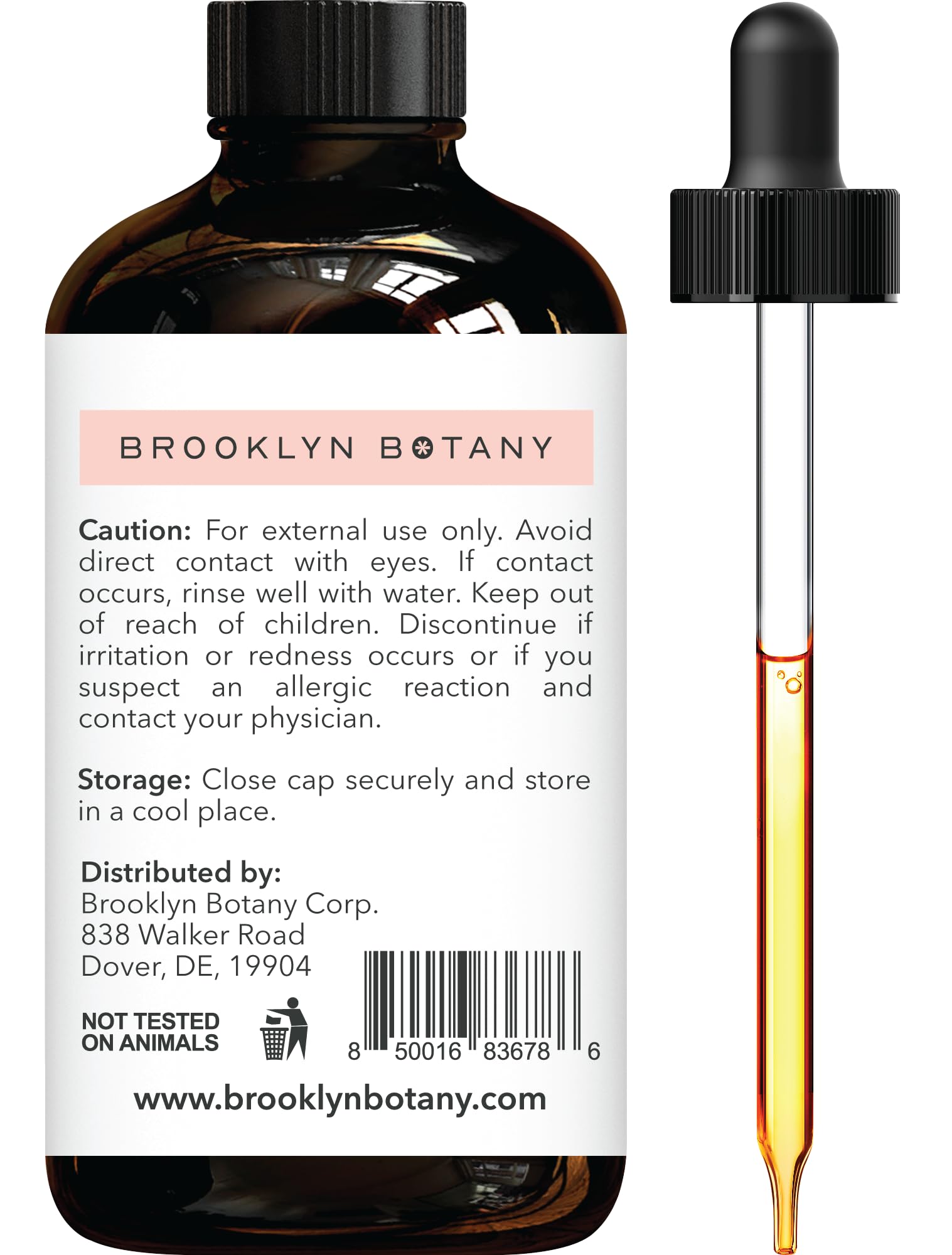 Frasco de vidrio ambar protege la pureza del aceite de toronja Brooklyn Botany.