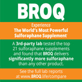 BROQ sulforaphane bottle label showing independent testing