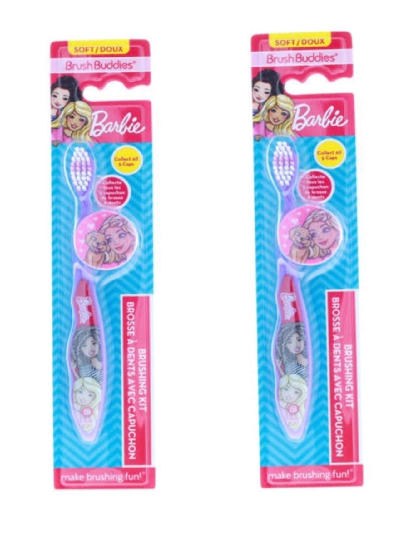 Brush Buddies Barbie cepillo con tapa para niños, promueve una rutina de cepillado divertida.