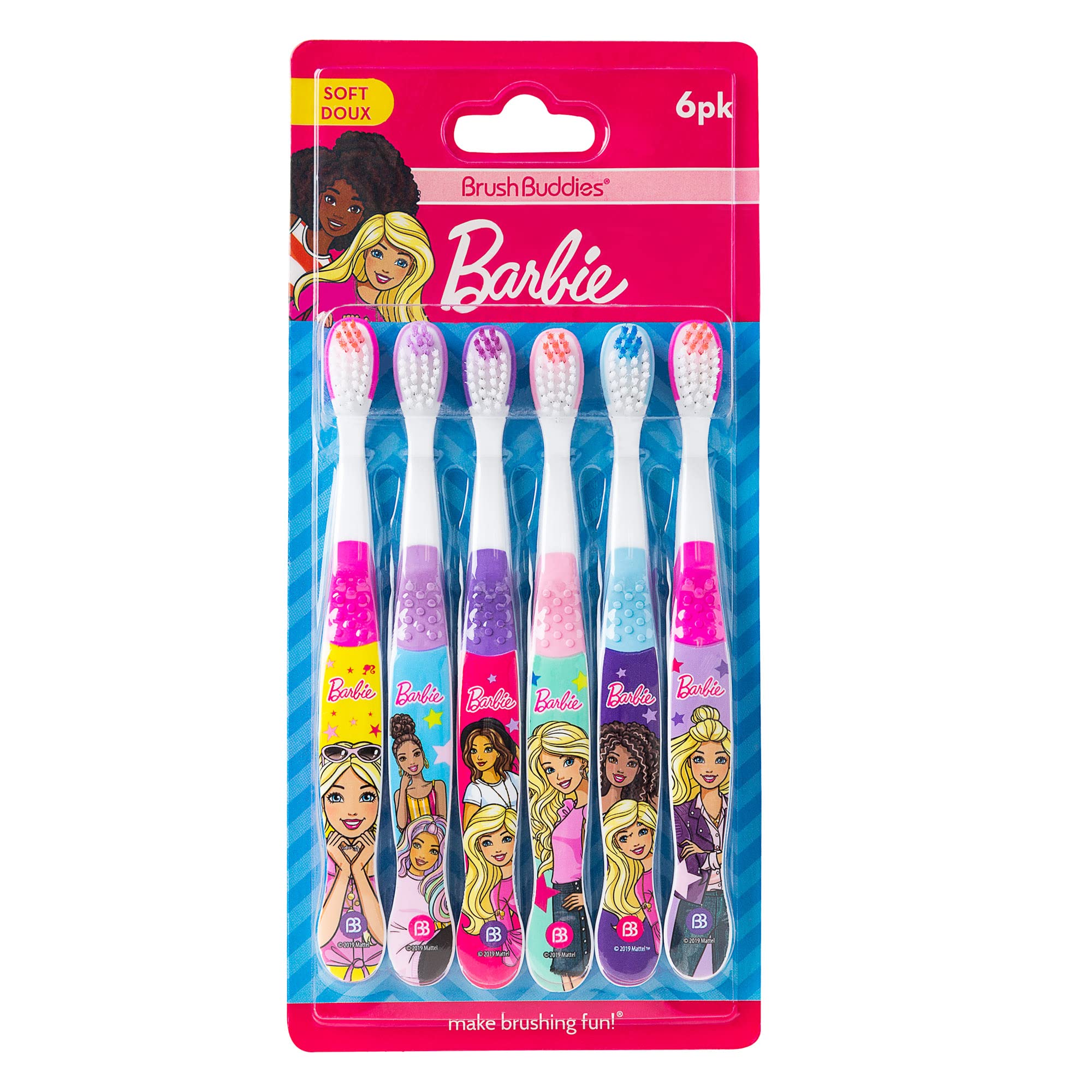 Brush Buddies Barbie cepillos para niños con variedad de colores para sonrisas divertidas.