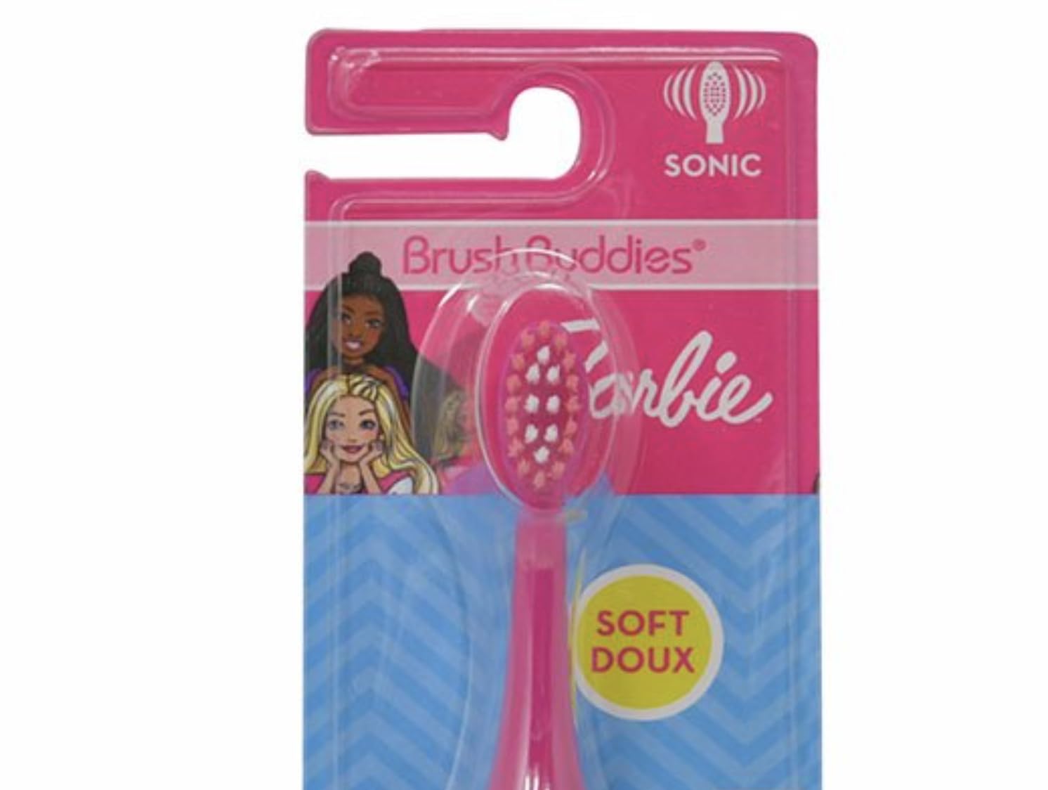 Brush Buddies Barbie, interruptor en mango para encender y apagar fácilmente.