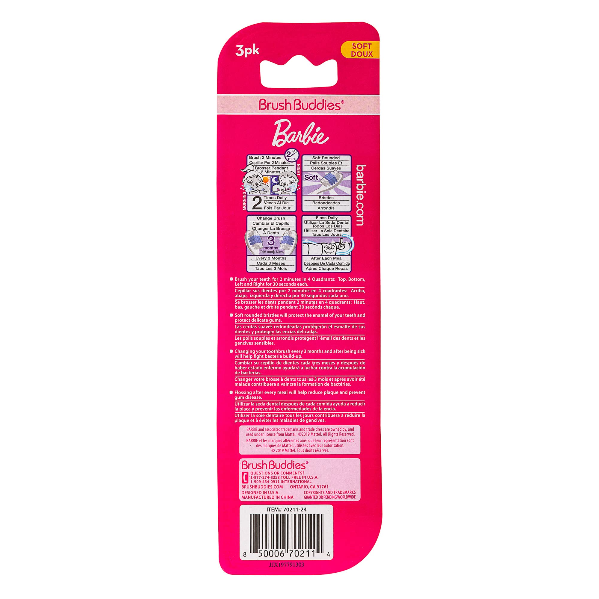 Brush Buddies BarbieGirl: diseños brillantes y colores divertidos para hacer el cepillado más agradable.